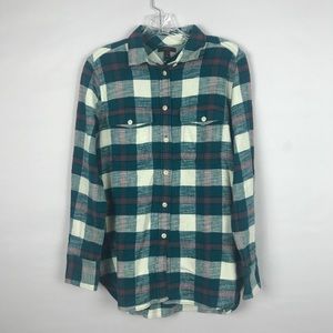 J Crew Green and White Boyfriend Flannel size 8